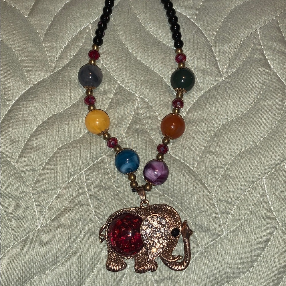 Colorful Beaded Elephant Necklace Costume NWOT